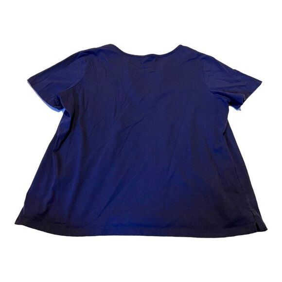 Southern Expressions Navy Blue Women’s 1X Floral Embroidered Neckline Tshirt - Picture 6 of 6